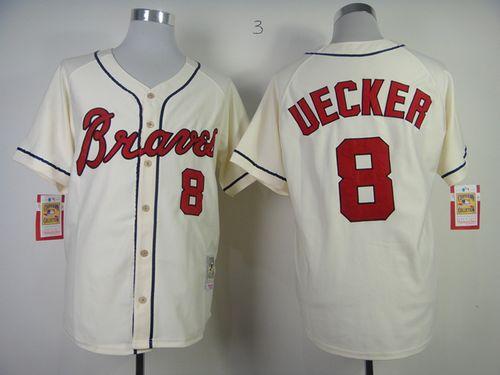 Mitchell and Ness Braves #8 Bob Uecker Stitched Cream Throwback MLB Jersey - Click Image to Close